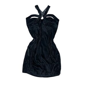 Vintage Frederick’s of Hollywood Women’s Black Velvet Mini Dress Size S Pinup